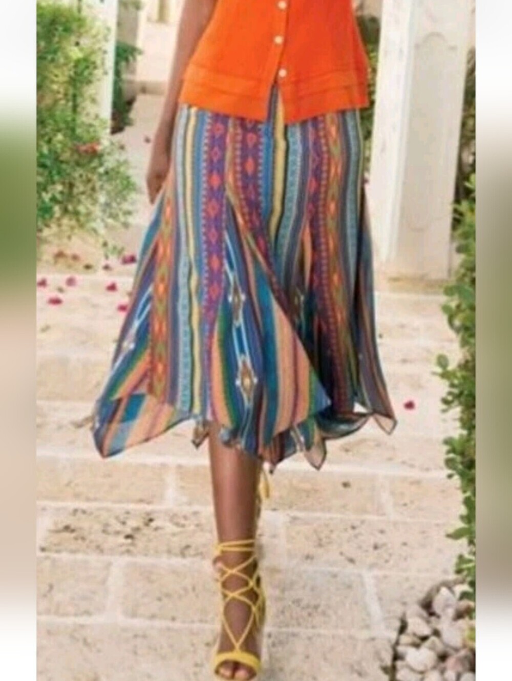 Soft Surrondigs Bohemian Multicolor Striped Handkerchief Hem Skirt